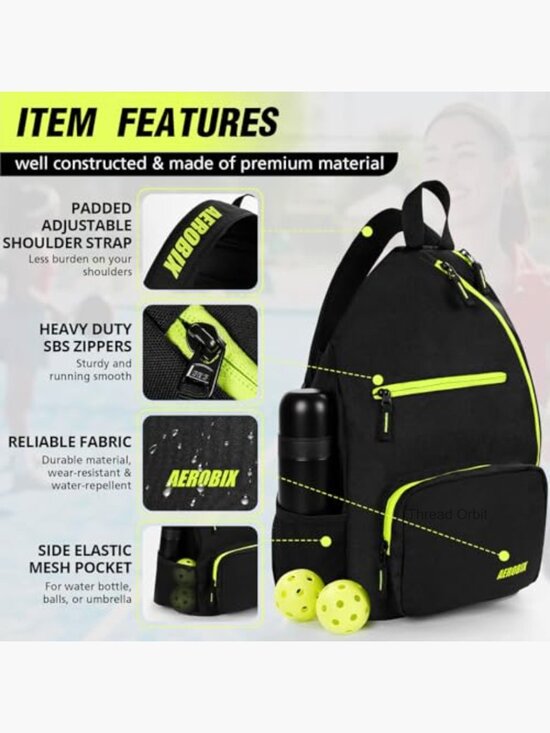 Large Pickleball Backpack, Padded Paddle Pocket, Adjustable Sling main image 4